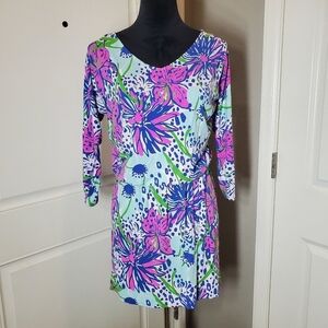 Lilly Pulitzer Floral In The Garden Cara Dress Drop Waist Dolman Sleeve Size XS